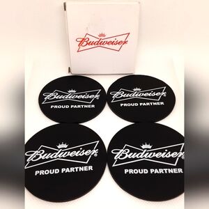 Budweiser Beer Drink Coasters Rubber Hockey Puck Style Unused Brewery Mancave
